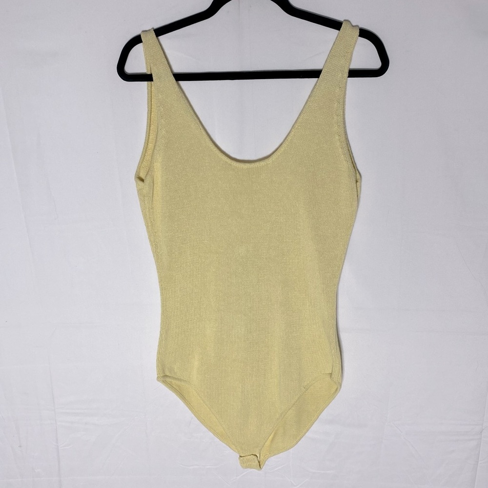Zara Yellow Knit Low Back Bodysuit L NWT Balletcore Butter Yellow Boho Retro - Picture 1 of 11